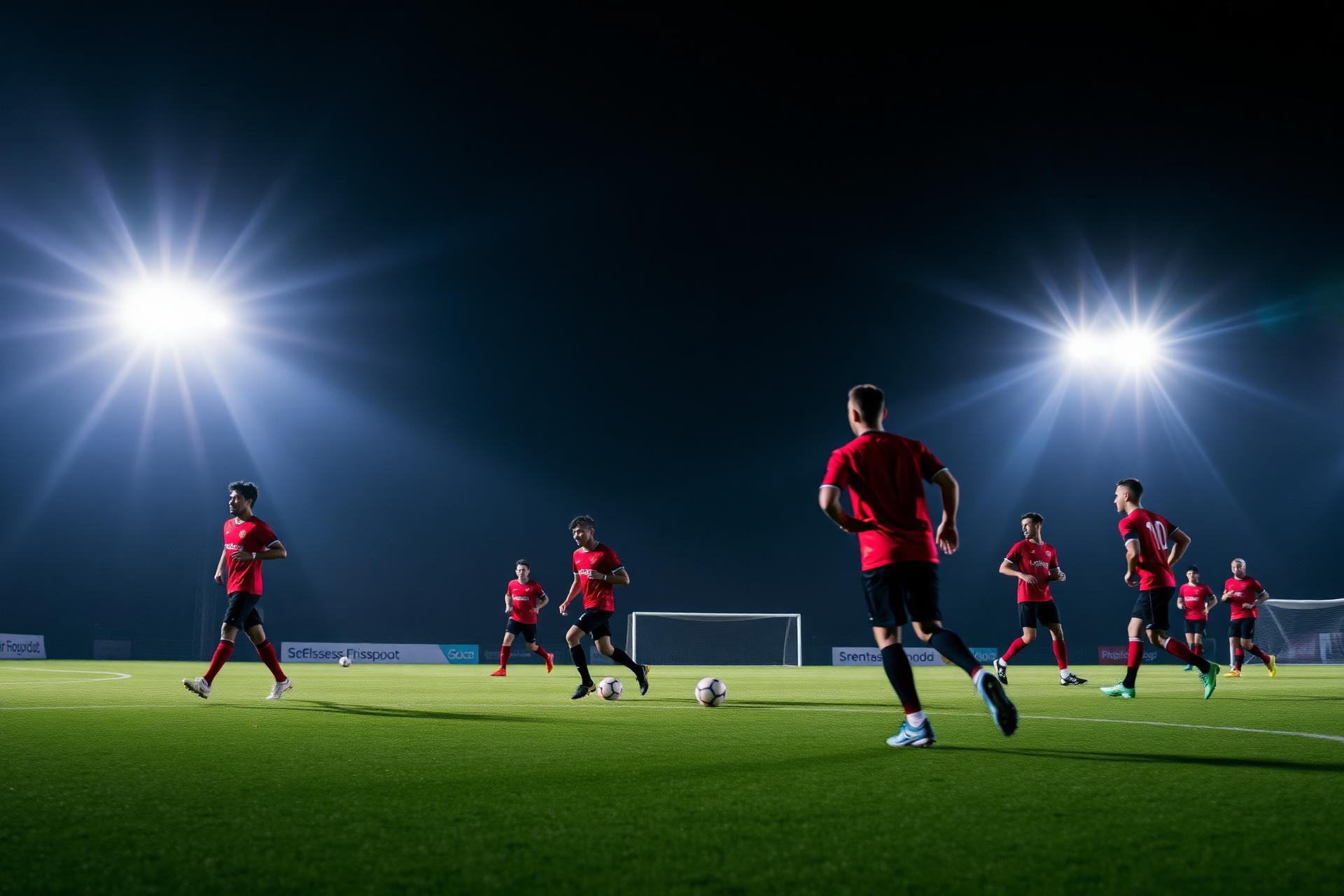 Players training under stadium lights